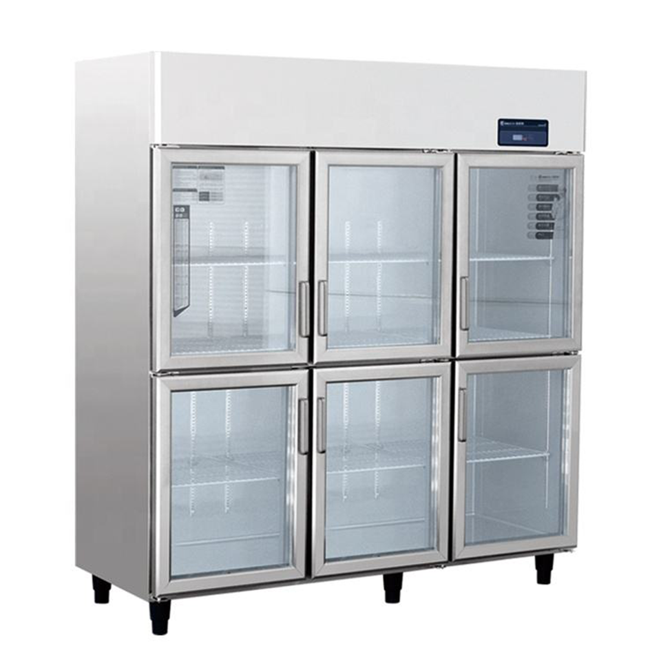 Commercial Glass Door Upright Refrigerator 6-Door 1456L for Retail and Store Display
