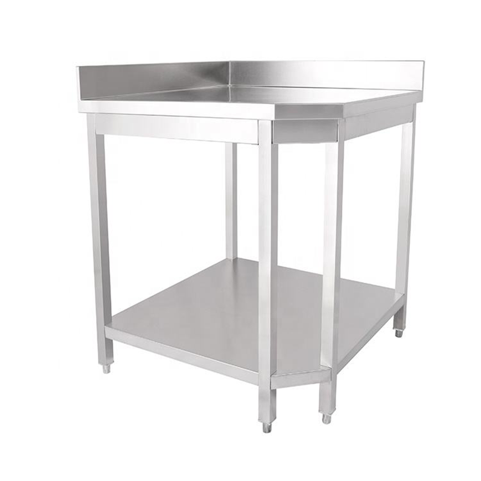 Two-Tier Stainless Steel Corner Cabinet with Backsplash for Commercial Kitchens