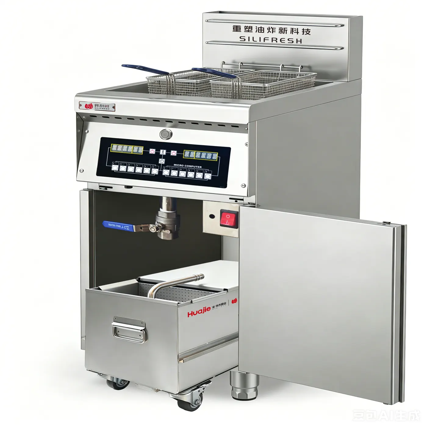 Microseismic Wave Single-Tank Fryer with Built-In Oil Filter 415V