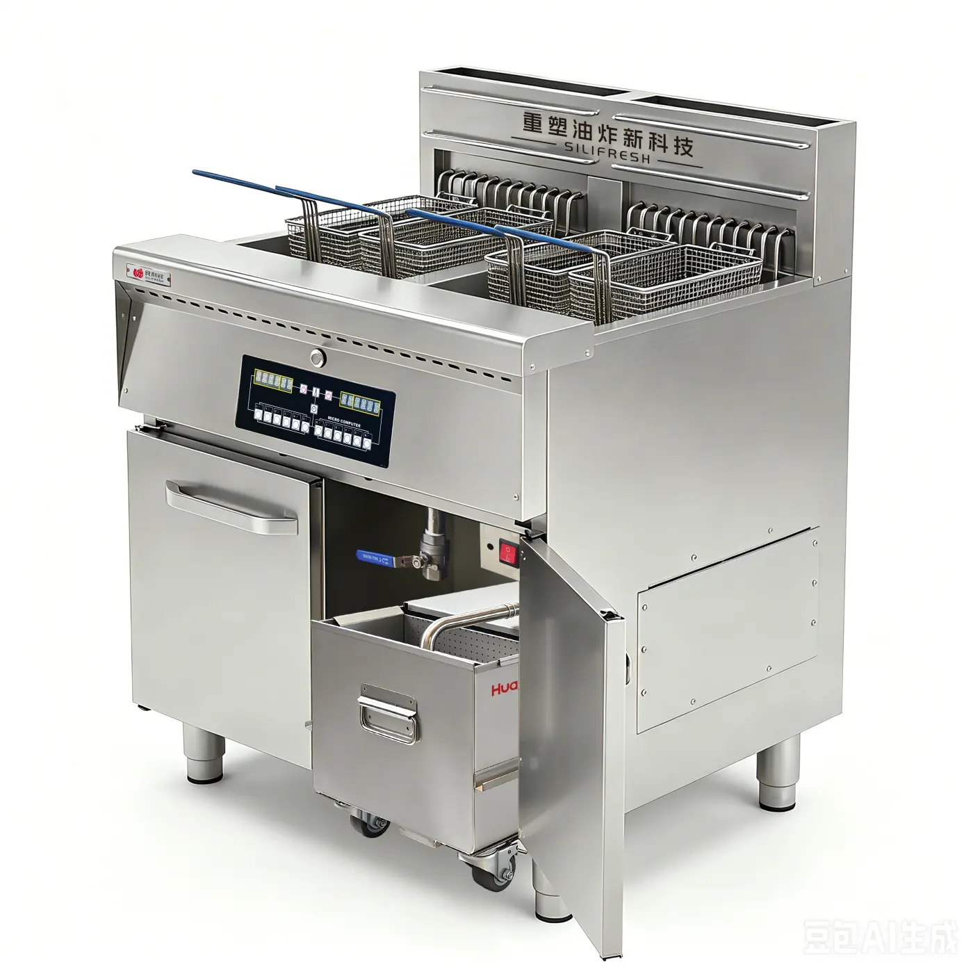 Microseismic Wave Double-Tank Flat-Heater Fryer with Oil Filter 380V